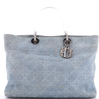 Christian Dior Vintage Lady Dior Bag Cannage Quilt Denim Large