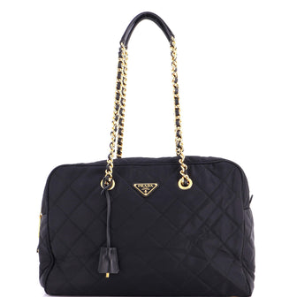 Prada Chain Shoulder Bag Quilted Tessuto Large