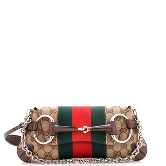 Gucci Horsebit NM Web Chain Clutch GG Canvas Small