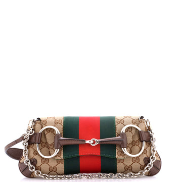 Gucci Horsebit NM Web Chain Clutch GG Canvas Small