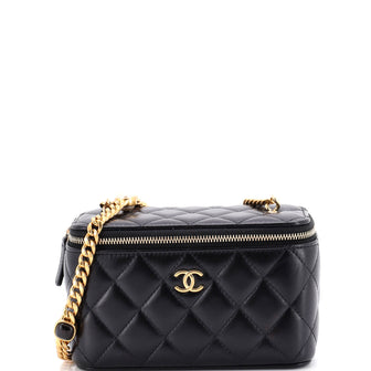 Chanel Classic Vanity Case with Resin Pearl Chain Quilted Lambskin Small