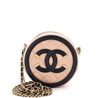 Chanel Filigree Round Clutch with Chain Quilted Caviar Mini