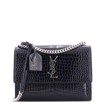 Saint Laurent Sunset Crossbody Bag Crocodile Embossed Leather Medium