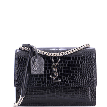Saint Laurent Sunset Crossbody Bag Crocodile Embossed Leather Medium
