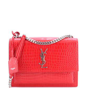 Saint Laurent Sunset Crossbody Bag Crocodile Embossed Leather Medium