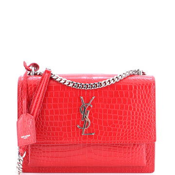 Saint Laurent Sunset Crossbody Bag Crocodile Embossed Leather Medium