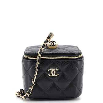Chanel Classic Pearl Vanity Case with Chain Quilted Caviar Mini