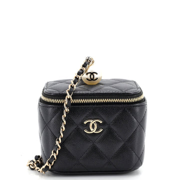 Chanel Classic Pearl Vanity Case with Chain Quilted Caviar Mini