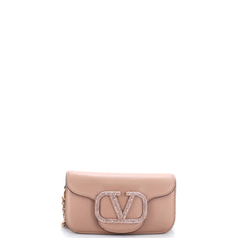 Valentino Garavani VLogo Loco Flap Shoulder Bag Leather with Crystals Small