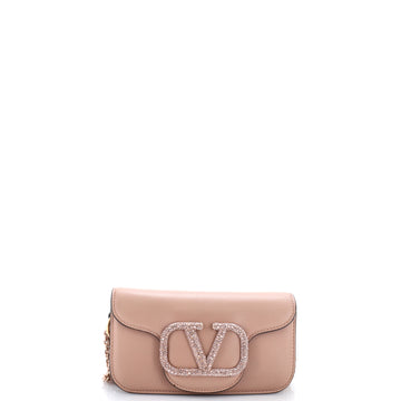 Valentino Garavani VLogo Loco Flap Shoulder Bag Leather with Crystals Small