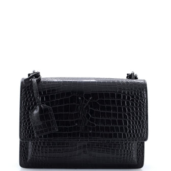 Saint Laurent Sunset Crossbody Bag Crocodile Embossed Leather Medium