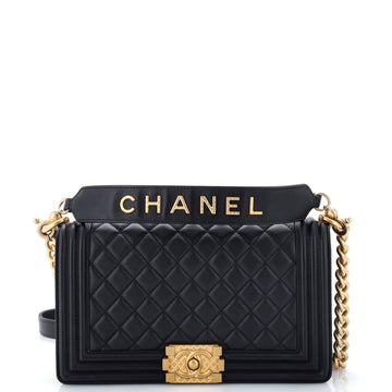 Chanel Logo Top Handle Boy Flap Bag Quilted Calfskin Old Medium