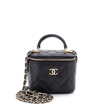 Chanel Classic Top Handle Vanity Case with Chain Quilted Lambskin Mini