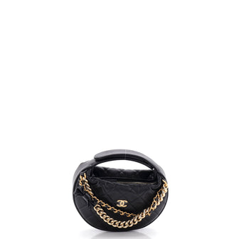 Chanel Double Chain Bow Hobo Pouch Quilted Caviar Mini