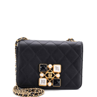 Chanel Resin and Pearl CC Full Flap Bag Quilted Calfskin Small