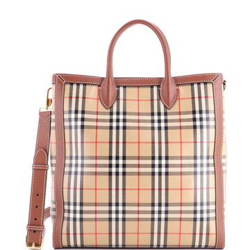 Burberry Convertible Tote Vintage Check Coated Canvas Medium