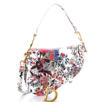 Christian Dior Saddle Handbag with Strap Printed Leather Medium