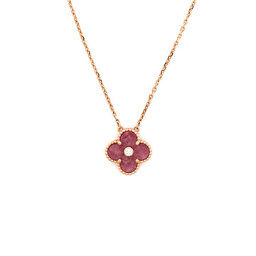 Van Cleef & Arpels Vintage Alhambra Pendant Necklace 18K Rose Gold and Rhodonite with Diamond