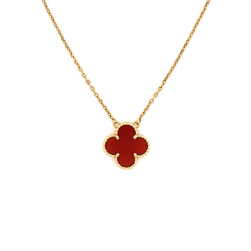 Van Cleef & Arpels Vintage Alhambra Pendant Necklace 18K Yellow Gold and Carnelian