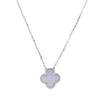 Van Cleef & Arpels Vintage Alhambra Pendant Necklace 18K White Gold and Chalcedony