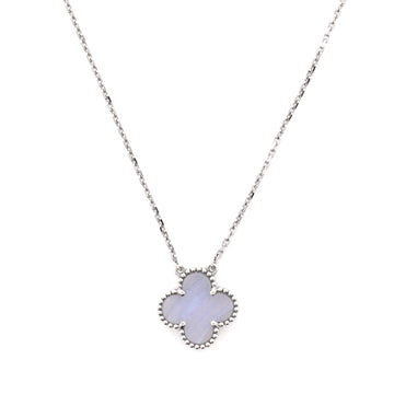 Van Cleef & Arpels Vintage Alhambra Pendant Necklace 18K White Gold and Chalcedony
