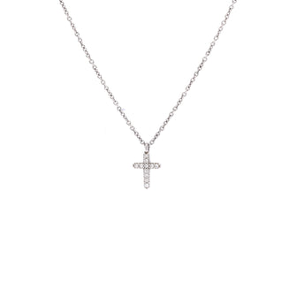 Tiffany & Co. Metro Cross Pendant Necklace 18K White Gold and Diamonds Mini