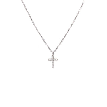 Tiffany & Co. Metro Cross Pendant Necklace 18K White Gold and Diamonds Mini