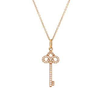 Tiffany & Co. Fleur de Lis Key Pendant Necklace 18K Rose Gold with Diamonds Mini