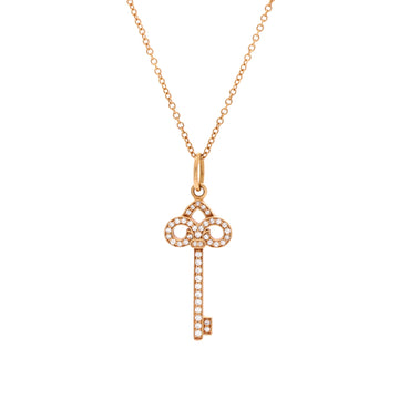 Tiffany & Co. Fleur de Lis Key Pendant Necklace 18K Rose Gold with Diamonds Mini