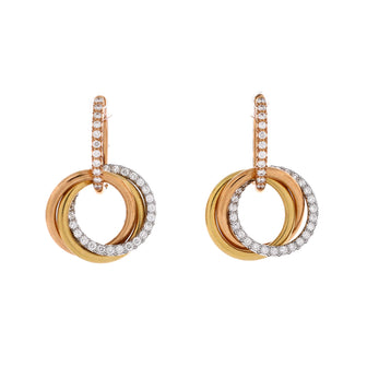 Cartier Trinity Hoop Dangle Earrings 18K Tricolor Gold with Diamonds