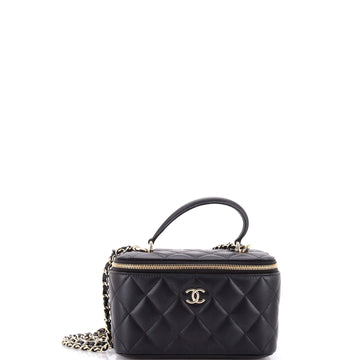 Chanel Classic Top Handle Vanity Case with Chain Quilted Lambskin Small