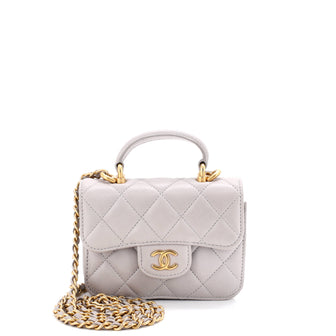 Chanel Top Handle Flap Coin Purse with Chain Quilted Lambskin