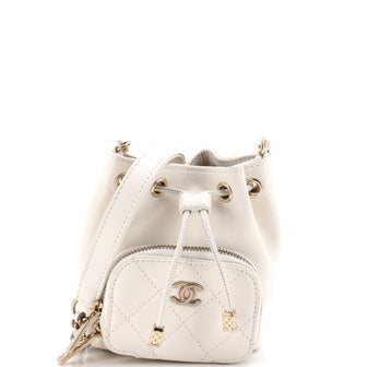 Chanel Business Affinity Drawstring Bucket Bag Quilted Caviar Mini