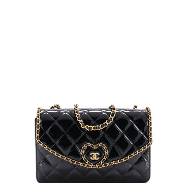 Chanel Heart Chain Flap Bag Quilted Patent Small