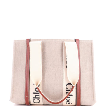 Chloe Woody Tote Canvas with Leather Medium