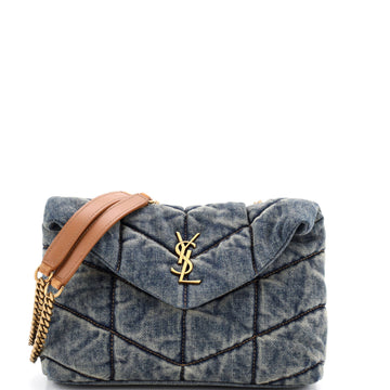 Saint Laurent Loulou Puffer Shoulder Bag Quilted Vintage Denim Mini