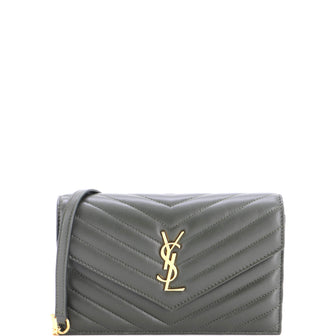 Saint Laurent Classic Monogram Wallet on Chain Matelasse Chevron Leather Small