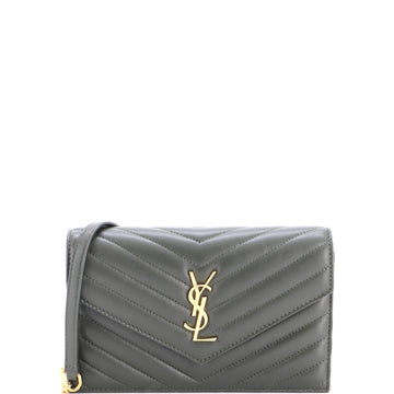 Saint Laurent Classic Monogram Wallet on Chain Matelasse Chevron Leather Small