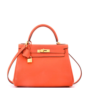 Hermes Kelly Handbag Orange Clemence with Gold Hardware 28