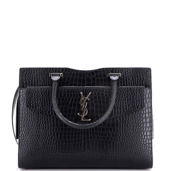 Saint Laurent Uptown Tote Crocodile Embossed Leather Medium