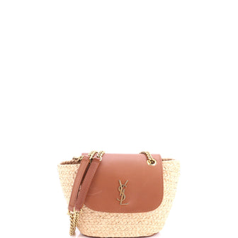 Saint Laurent Manon Basket Bag Raffia with Leather Mini