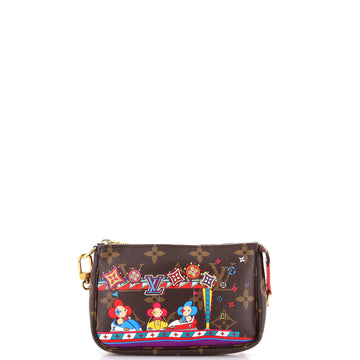 Louis Vuitton Pochette Accessoires Limited Edition Vivienne Xmas Monogram Canvas Mini