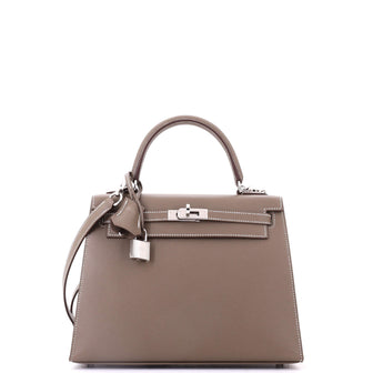 Hermes Kelly Handbag Grey Madame with Palladium Hardware 25