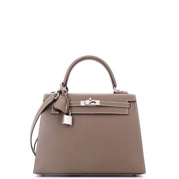 Hermes Kelly Handbag Grey Madame with Palladium Hardware 25