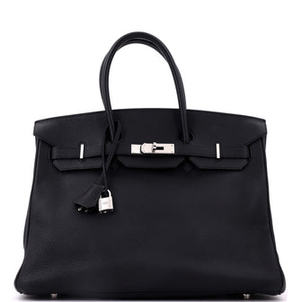 Hermes Birkin Handbag Black Clemence with Palladium Hardware 35
