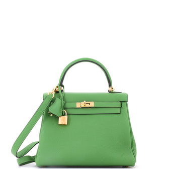 Hermes Kelly Handbag Green Togo with Gold Hardware 25