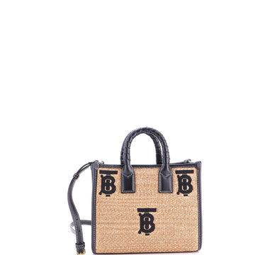 Burberry Freya Shopping Tote Embroidered Raffia with Leather Mini
