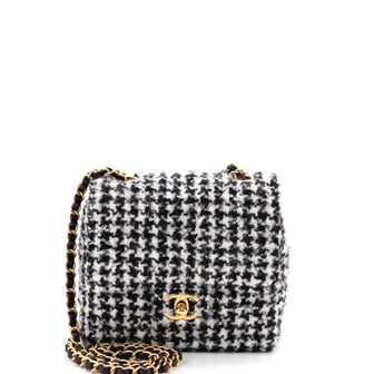 Chanel Square Classic Single Flap Bag Quilted Tweed and Sequins Mini