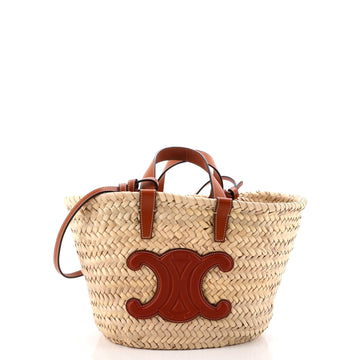 Celine Classic Panier Basket Tote Raffia and Leather Teen