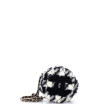 Chanel Round Clutch with Chain and Coin Purse Quilted Tweed with Shearling